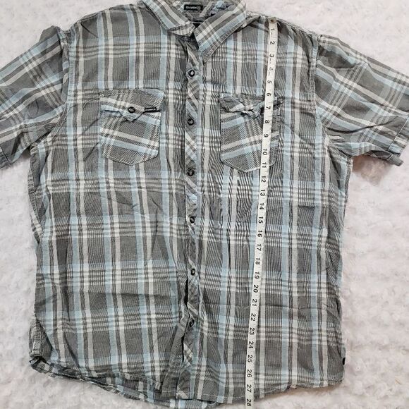 Ocean Current size XL blue and grey plaid snap button short sleeve shirt - Picture 6 of 7